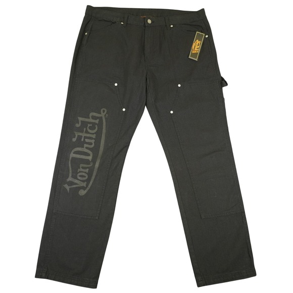 NEW Von Dutch Carpenter Pants Mens 36x30 Black Double Knee Canvas Logo Y2K - Picture 2 of 16